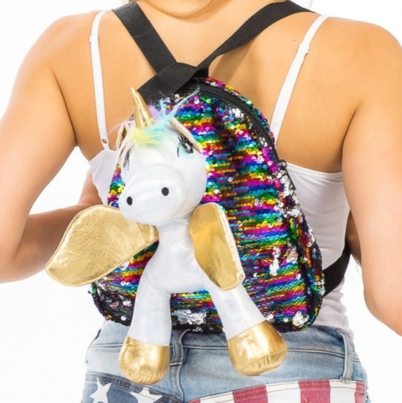 Handbags - Plush Unicorn Sequin Backpack Multi
